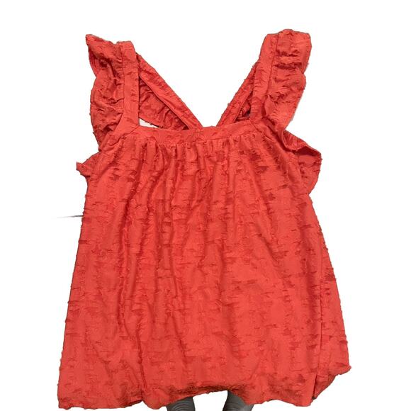 Lauren Conrad Flocked Ruffle Sleeveless Tank Top 3X Women's Shirt Spanish Coral - Picture 3 of 16